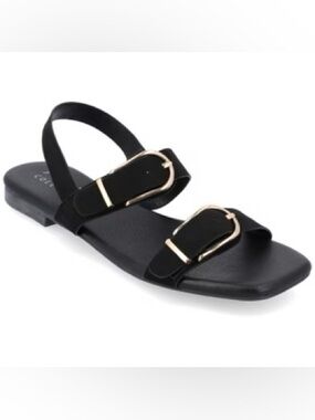 Journee Collection Women's Twylah Low Stacked Heel Sling Back Sandals Black 7.5M